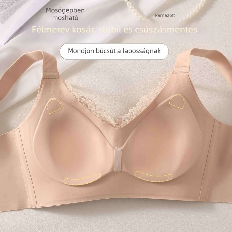Női varrás nélküli melltartó, vezeték nélküli, kosár 3/4, formázás és emelés a oldalnál, állítható vállpántok, téli bolyhos bélés, kényelmes év közben