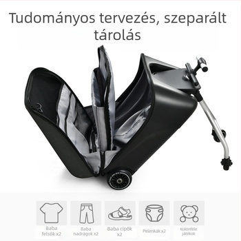 QBOX gyerekeknek készített utazóbőrönd ülőfunkcióval – cipzáras nyitás, TSA kombinációs zár, PC anyag, univerzális kerekek, 4,5 kg