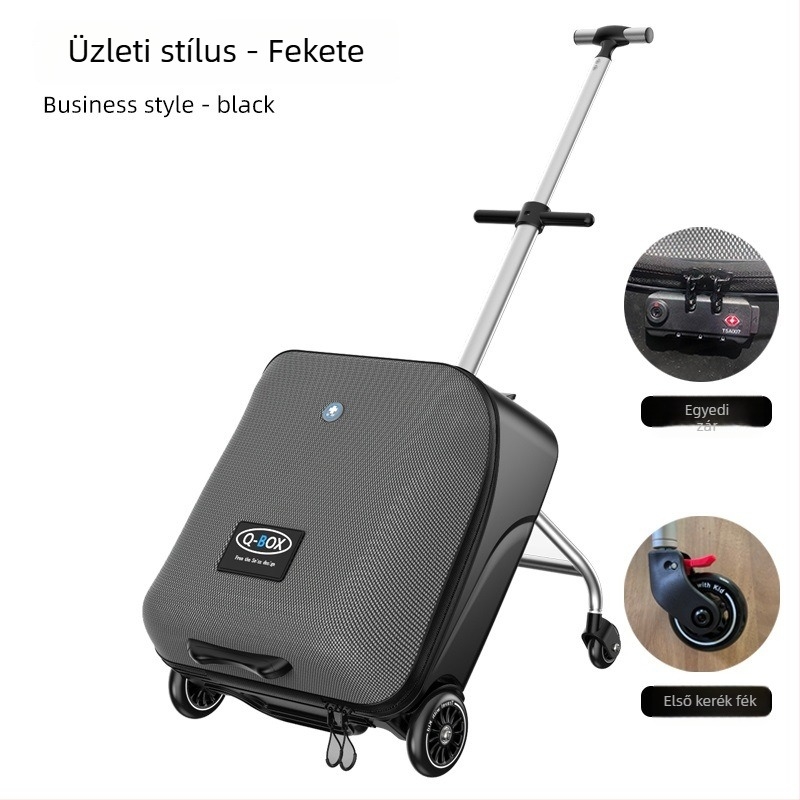 QBOX gyerekeknek készített utazóbőrönd ülőfunkcióval – cipzáras nyitás, TSA kombinációs zár, PC anyag, univerzális kerekek, 4,5 kg