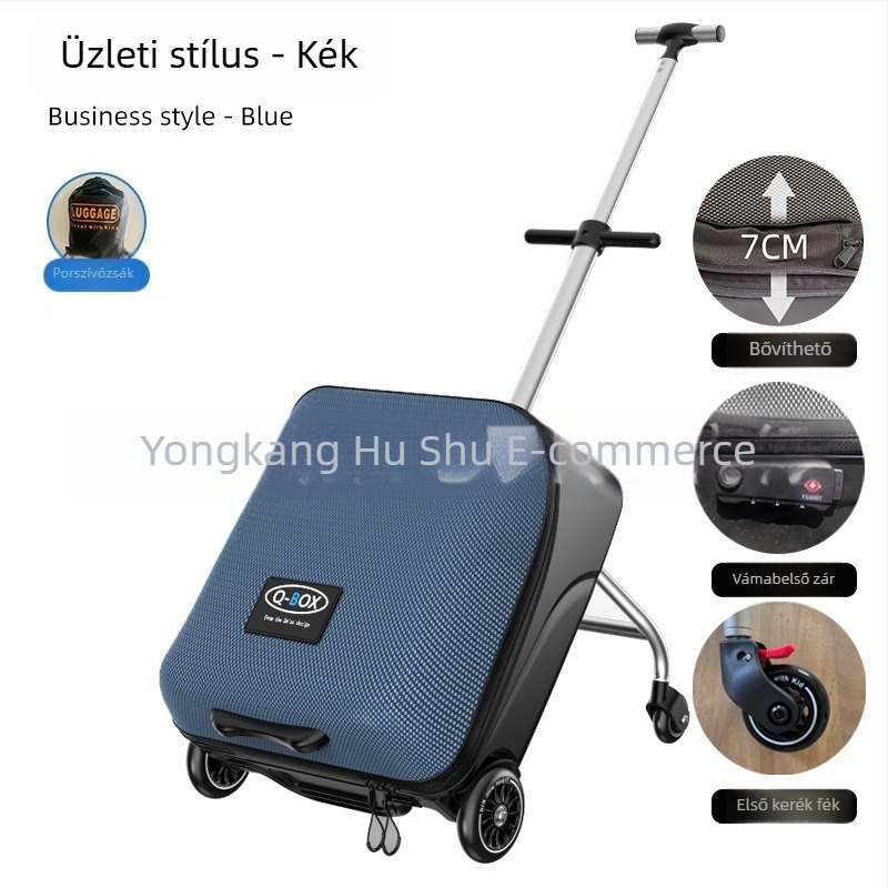QBOX gyerekeknek készített utazóbőrönd ülőfunkcióval – cipzáras nyitás, TSA kombinációs zár, PC anyag, univerzális kerekek, 4,5 kg