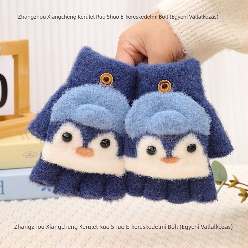 Gyerekeknek készült fleece-béléssel ellátott kesztyűk, vastag és meleg, lehajtható felsőrésszel, fiúknak és lányoknak, alkalmas diákok és írás számára