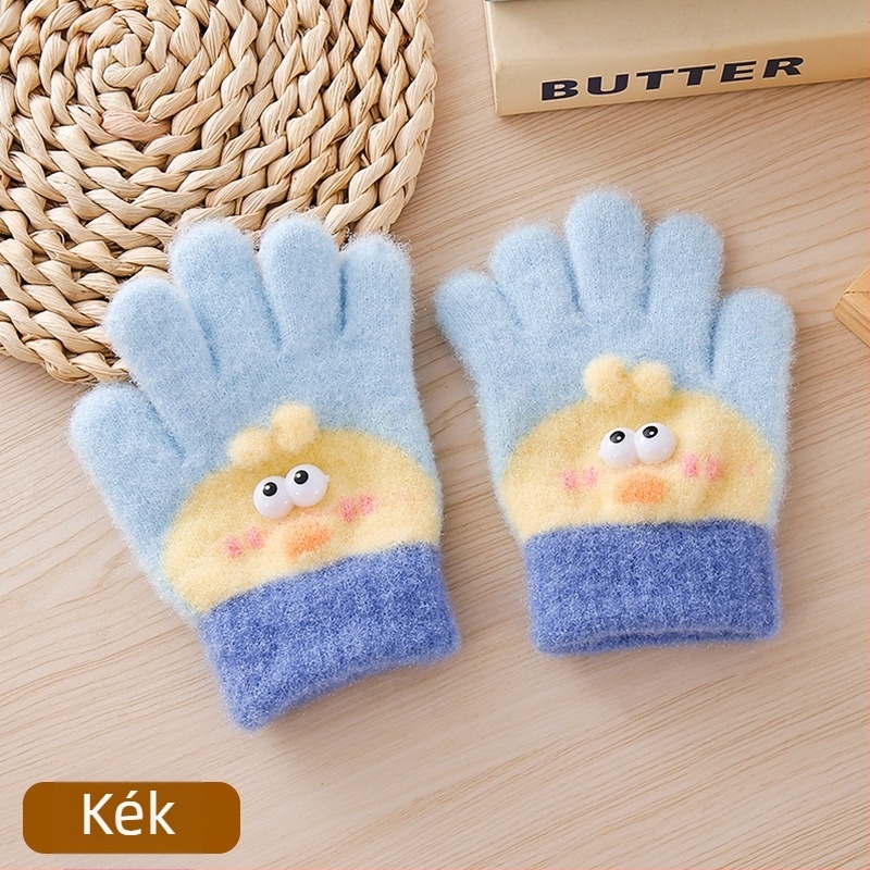 Baba szétválasztott ujjas kesztyűk, nylon, melegen tartó, mesefigurás mintával, 2-4 éveseknek