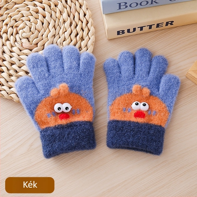 Baba szétválasztott ujjas kesztyűk, nylon, melegen tartó, mesefigurás mintával, 2-4 éveseknek