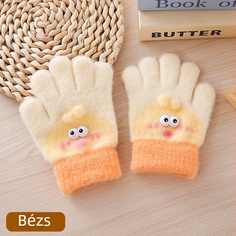 Baba szétválasztott ujjas kesztyűk, nylon, melegen tartó, mesefigurás mintával, 2-4 éveseknek