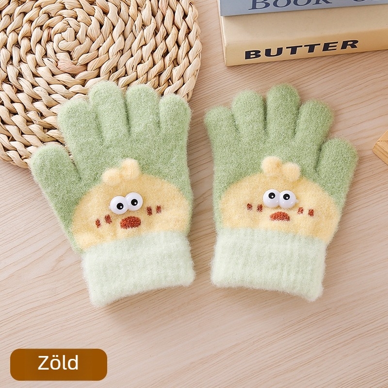 Baba szétválasztott ujjas kesztyűk, nylon, melegen tartó, mesefigurás mintával, 2-4 éveseknek