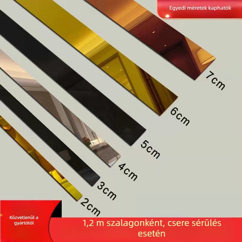 1.2 m hosszú akril tükör falmatrica — hosszú sávok geometriai mintával, 5 darabos készlet