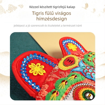 Baba tigris fejű sapka brokát anyagból, hímzett, kupola alakú fejfedő, szélálló, fotózáshoz, 6 éves korig