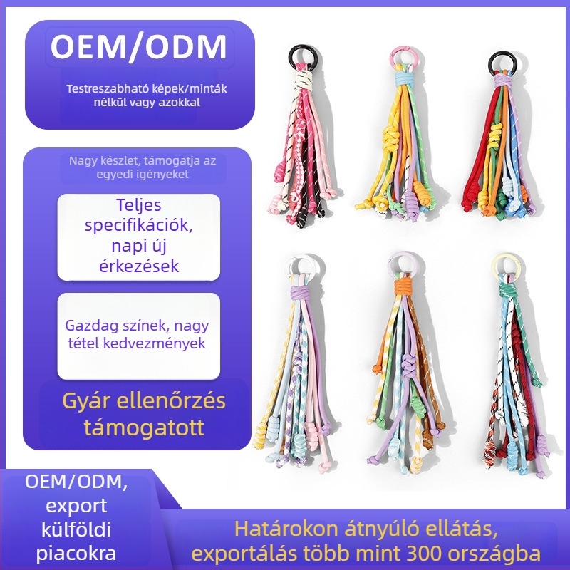 Trendy kézzel készített kulcstartó csomóval, kötött poliészter zsinórral; táskadísz növény mintával, személyre szabott ajándék