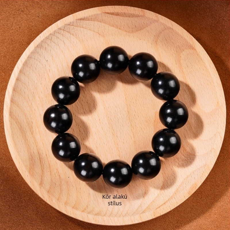 Kézzel készített ebonifa gyöngy karkötő, kínai stílus, polírozott felülettel, ideális ajándék időseknek és barátoknak