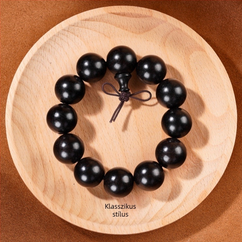 Kézzel készített ebonifa gyöngy karkötő, kínai stílus, polírozott felülettel, ideális ajándék időseknek és barátoknak