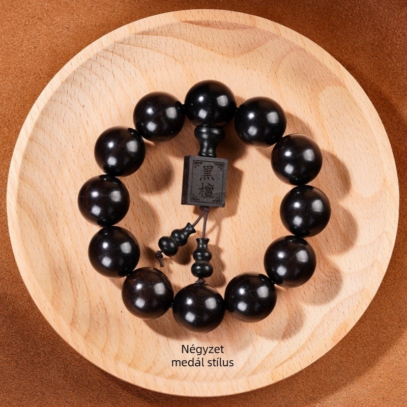Kézzel készített ebonifa gyöngy karkötő, kínai stílus, polírozott felülettel, ideális ajándék időseknek és barátoknak