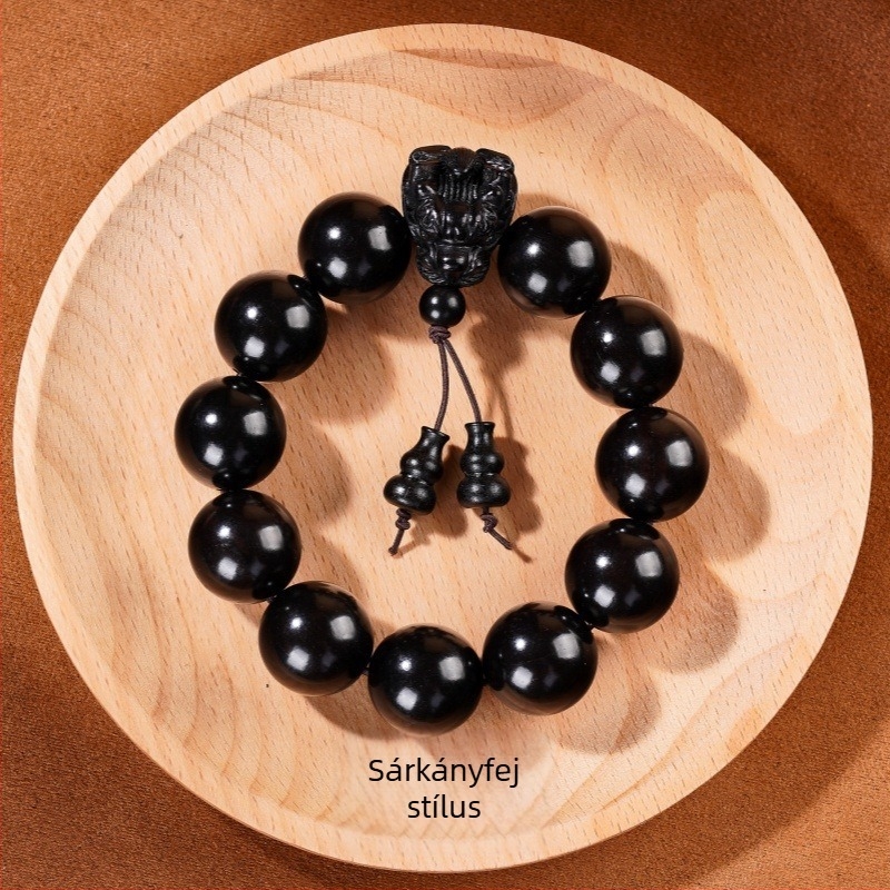 Kézzel készített ebonifa gyöngy karkötő, kínai stílus, polírozott felülettel, ideális ajándék időseknek és barátoknak