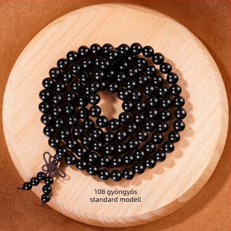 Kézzel készített ebonifa gyöngy karkötő, kínai stílus, polírozott felülettel, ideális ajándék időseknek és barátoknak