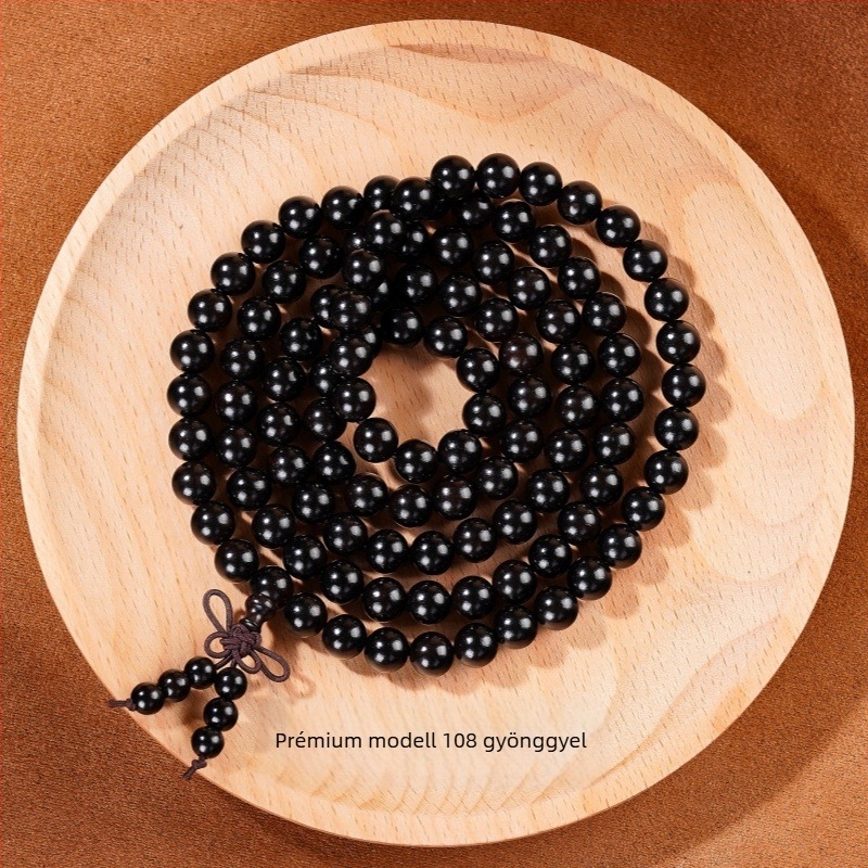 Kézzel készített ebonifa gyöngy karkötő, kínai stílus, polírozott felülettel, ideális ajándék időseknek és barátoknak