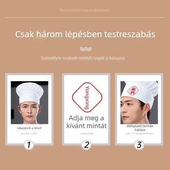 Szakács sapka: pamut twill, kockás minta, lapos tetejű, karima nélkül, nyomtatott logó