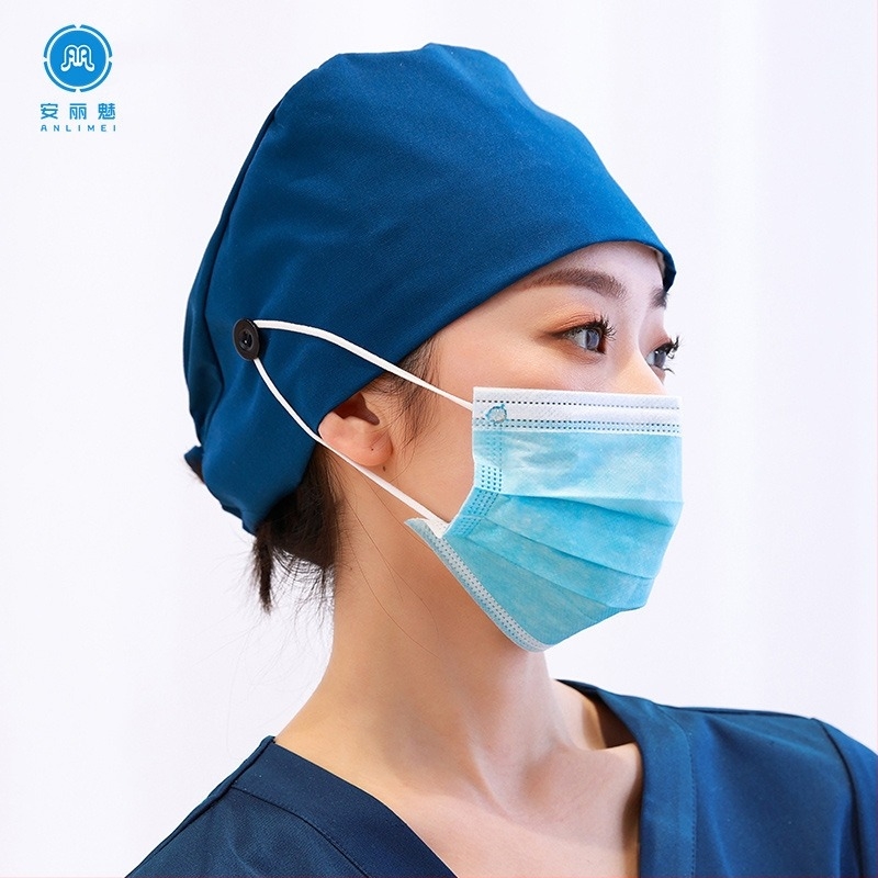 Sebészeti sapka uniszex, pamut, monokróm, dóm alakú tetejű sapka peremmel