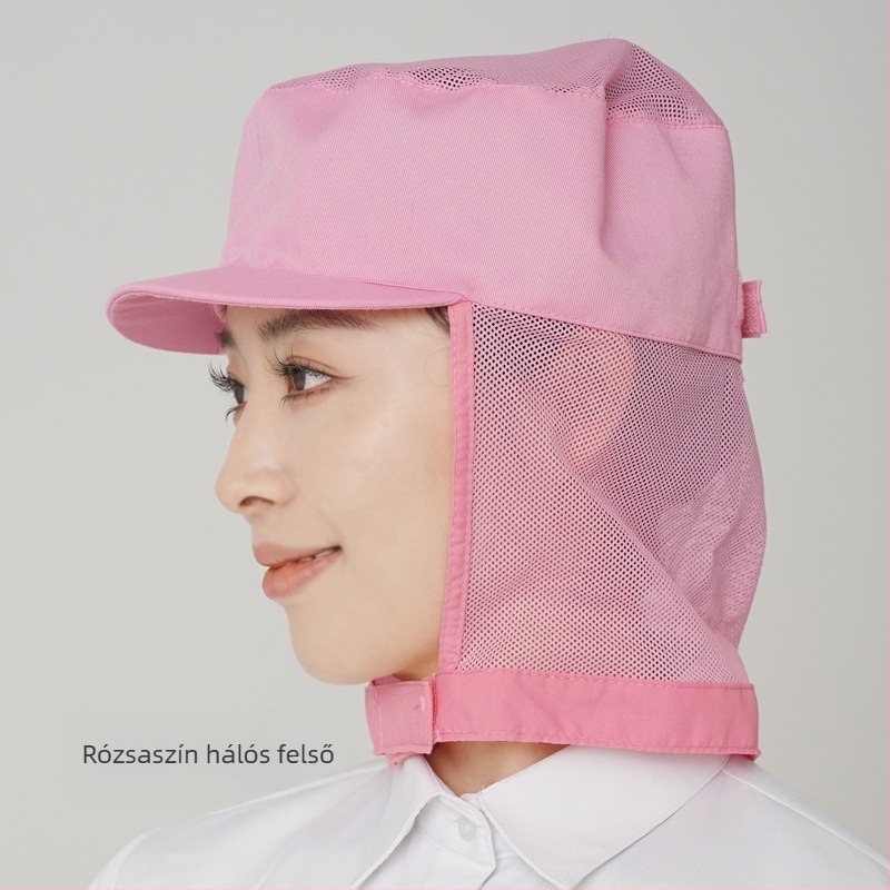 Női légáteresztő pamut higiénikus sapka élelmiszer-műhelyhez, hímzett logóval, koreai stílus, sík tetejű, rövid előoldali