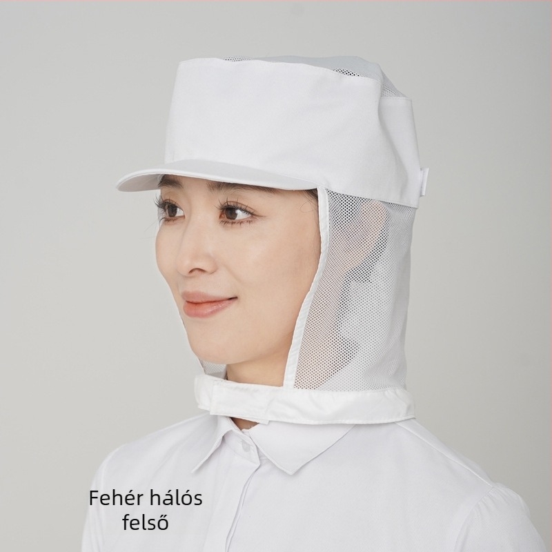 Női légáteresztő pamut higiénikus sapka élelmiszer-műhelyhez, hímzett logóval, koreai stílus, sík tetejű, rövid előoldali