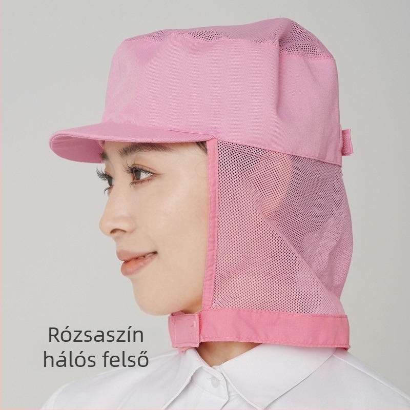Női légáteresztő pamut higiénikus sapka élelmiszer-műhelyhez, hímzett logóval, koreai stílus, sík tetejű, rövid előoldali