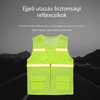 Önkéntesek számára fényvisszaverő biztonsági mellény, slim szabás, 100% poliészter, csíkos mintázat, levehető kapucni