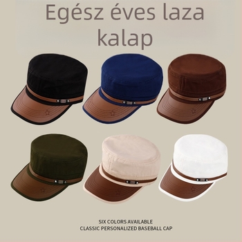 Uniszex pamut twill lapos sapka hímzéssel és széles karimával