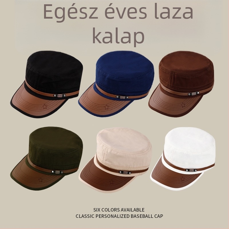 Uniszex pamut twill lapos sapka hímzéssel és széles karimával