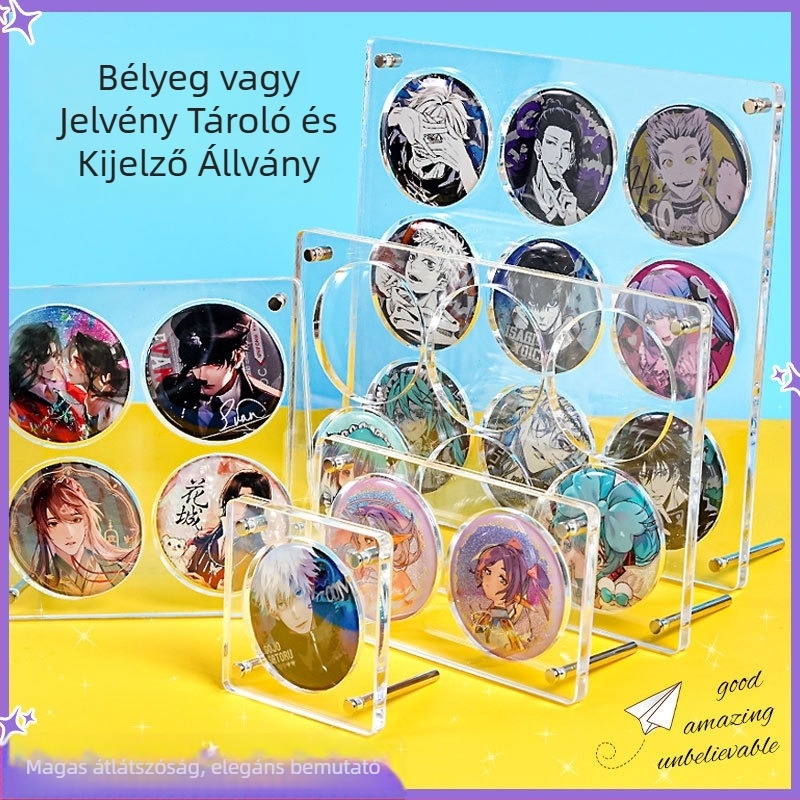 Akrilból készült jelvénykiállítóállvány 9‑rácsos elrendezéssel, három rétegű asztali kijelző, átlátszó 3D kialakítás