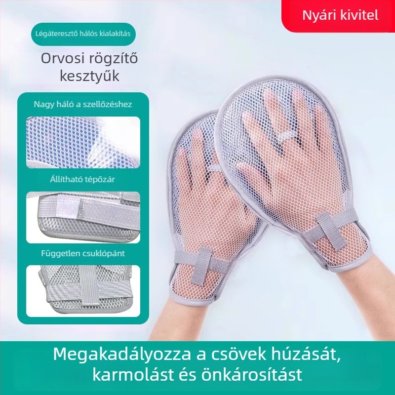 Időseknek készült korlátozó kesztyűk – karcolódás elleni védelem és csövek fixálása, ápolási öv