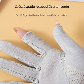 Női nyári kerékpáros kesztyű, napvédő, hosszított mandzsettával, félujjas, csúszásmentes, pamut