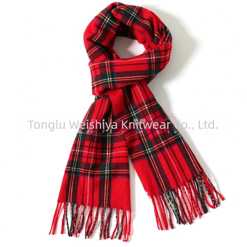Kockás sál, meleg, négy évszakos viselet, poliészter anyag, középméret, sokoldalú dizájn (weft knitting; warp-knitted finish; 100% polyester)