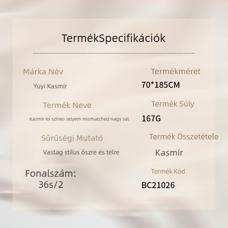 Kasmír kötött nagy sál mintázat-egyeztetéssel, warp knitting technikával, meleg őszre és télre