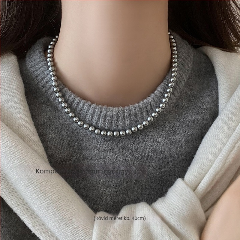 Mesterséges gyöngy nyaklánc elektroplattált felülettel, U-alakú kialakítás, gyöngy lánc, medál mesterséges kristályból