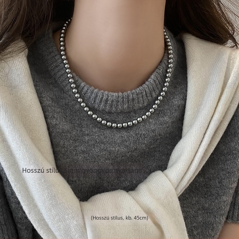 Mesterséges gyöngy nyaklánc elektroplattált felülettel, U-alakú kialakítás, gyöngy lánc, medál mesterséges kristályból