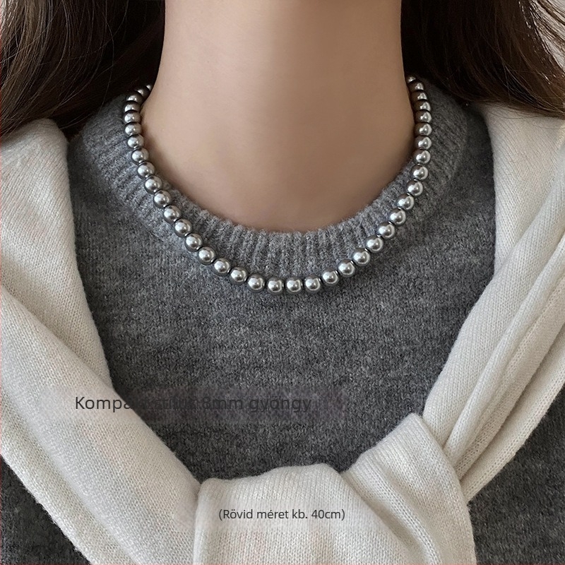 Mesterséges gyöngy nyaklánc elektroplattált felülettel, U-alakú kialakítás, gyöngy lánc, medál mesterséges kristályból