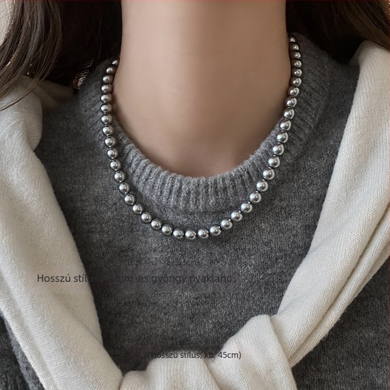 Mesterséges gyöngy nyaklánc elektroplattált felülettel, U-alakú kialakítás, gyöngy lánc, medál mesterséges kristályból