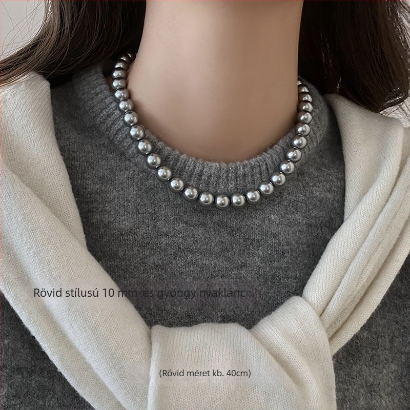 Mesterséges gyöngy nyaklánc elektroplattált felülettel, U-alakú kialakítás, gyöngy lánc, medál mesterséges kristályból