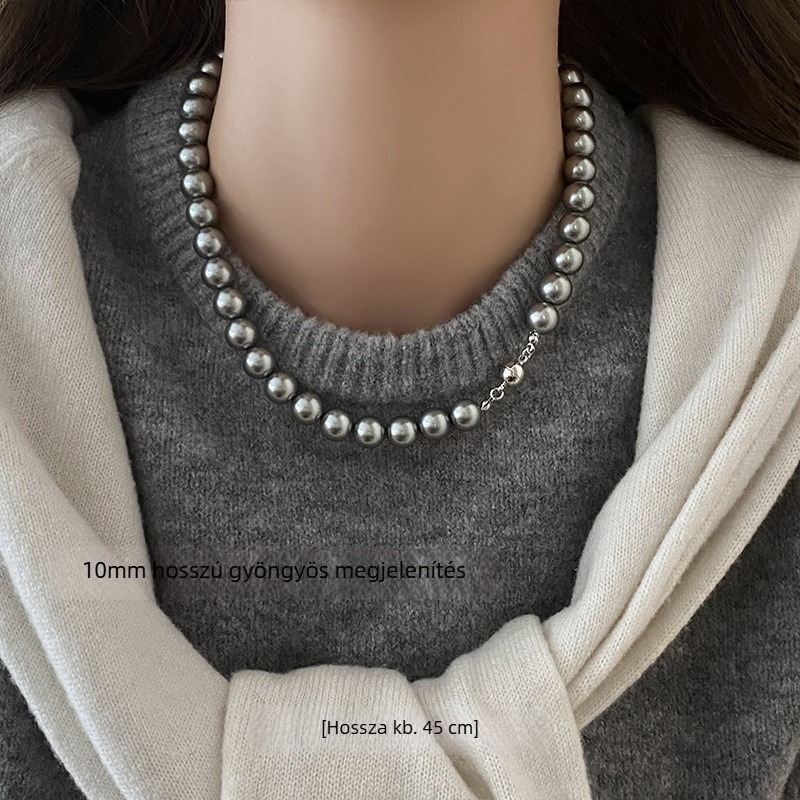 Mesterséges gyöngy nyaklánc elektroplattált felülettel, U-alakú kialakítás, gyöngy lánc, medál mesterséges kristályból