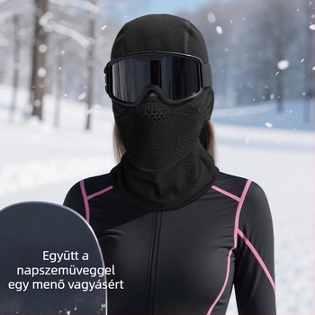 Síeléshez/vezetéshez alkalmas maszk, seamless fej- és nyakfedés, lélegző Nylon/Polyamide anyag, napvédelem, belső sisakbetét