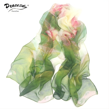 Georgette selyemsál, weft-knit, motív Lotus Pond Moonlight, nyár, közepes hosszúság