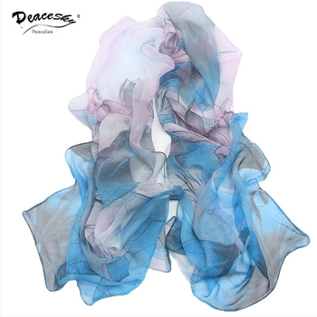 Georgette selyemsál, weft-knit, motív Lotus Pond Moonlight, nyár, közepes hosszúság