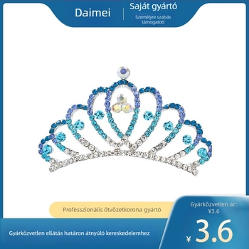 Gyerekeknek szóló hajkorona, ötvözetből, kristályokkal és gyémántfényű felülettel