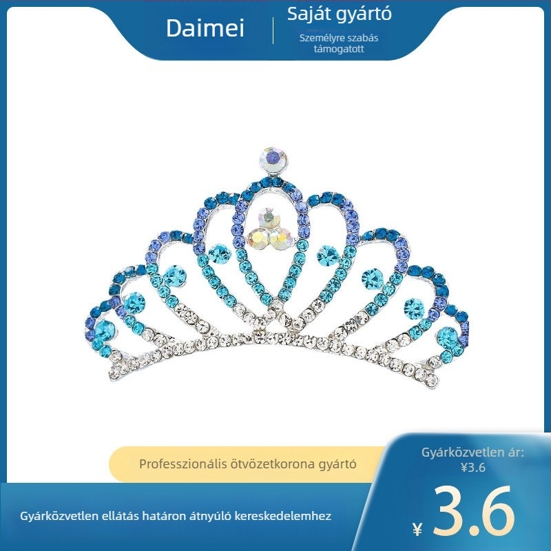 Gyerekeknek szóló hajkorona, ötvözetből, kristályokkal és gyémántfényű felülettel