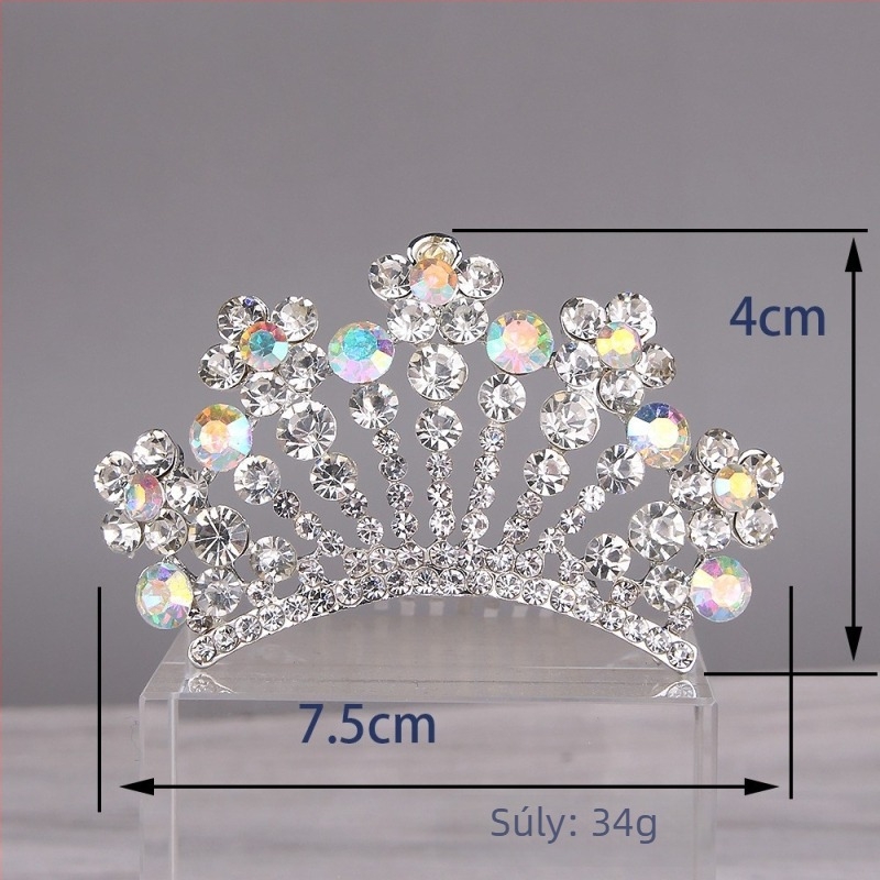 Gyerekeknek szóló hajkorona, ötvözetből, kristályokkal és gyémántfényű felülettel