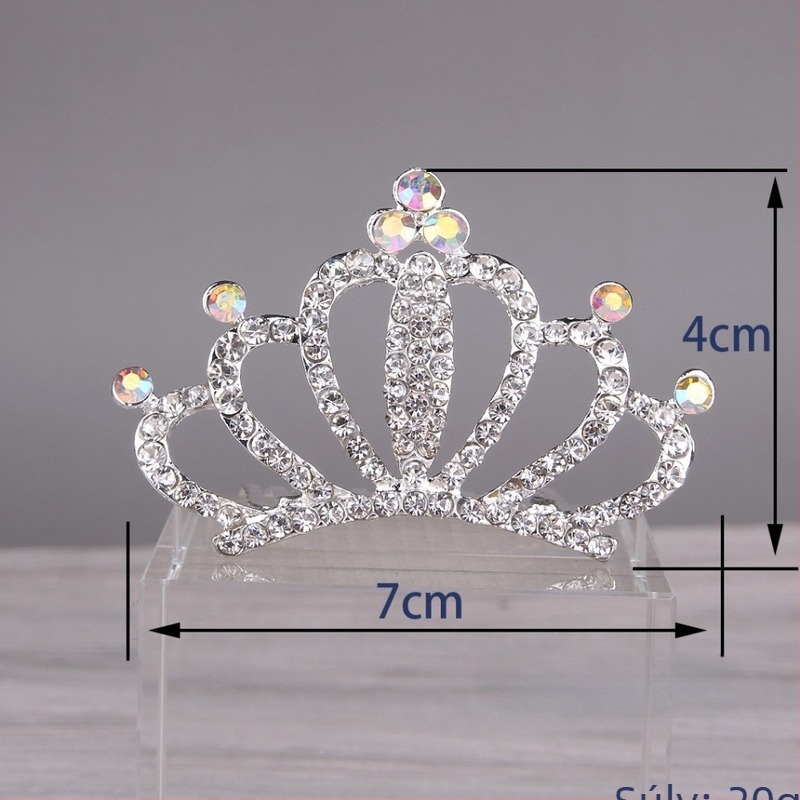 Gyerekeknek szóló hajkorona, ötvözetből, kristályokkal és gyémántfényű felülettel