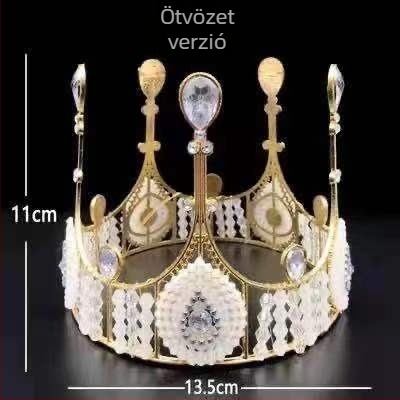 Ötvözetből készült csipkés korona fejfedő, Vintage stílus, Korona G02-1, elektroplattálás, Kristály
