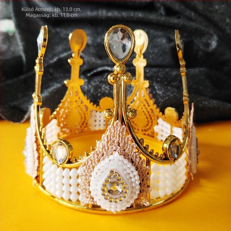 Ötvözetből készült csipkés korona fejfedő, Vintage stílus, Korona G02-1, elektroplattálás, Kristály