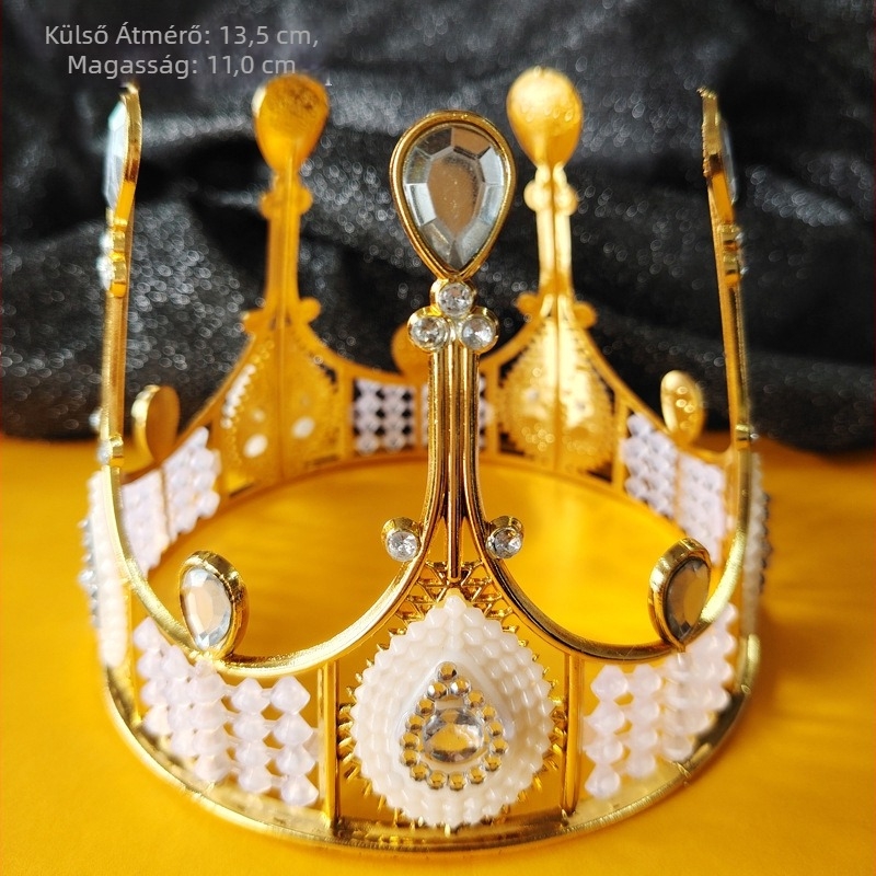 Ötvözetből készült csipkés korona fejfedő, Vintage stílus, Korona G02-1, elektroplattálás, Kristály