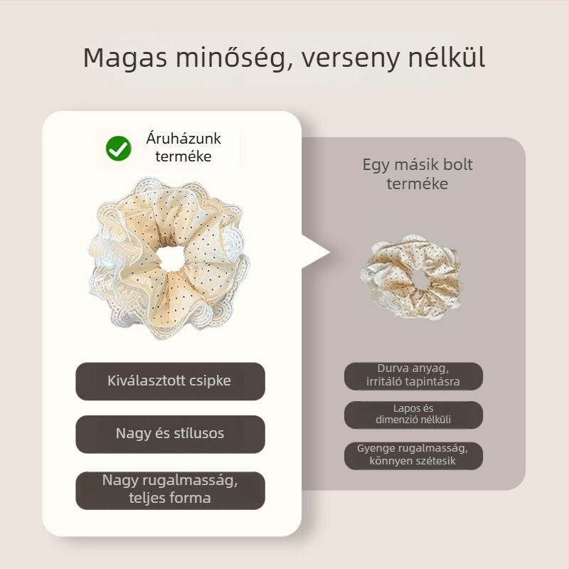 Hajgumi csipkés szegéllyel és pöttyös virággal – Kézzel készült, koreai stílus, ősz 2025