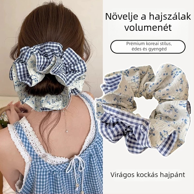 Scrunchie hajgumi dupla réteg dizájnnal, textil anyagból, kézzel készített, koreai stílus, magas rugalmasság, Diqian 440