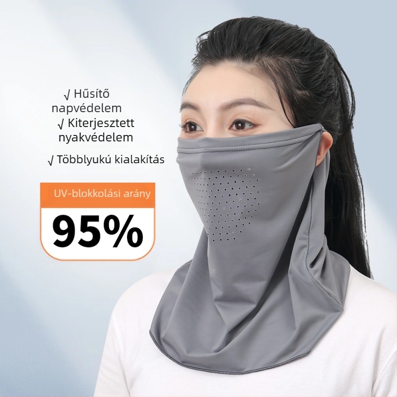 Légáteresztő nyakvédő hálós maszk UV-védelemmel és árnyékolással, Ice Silk anyag elastán keverékkel, kerékpározáshoz